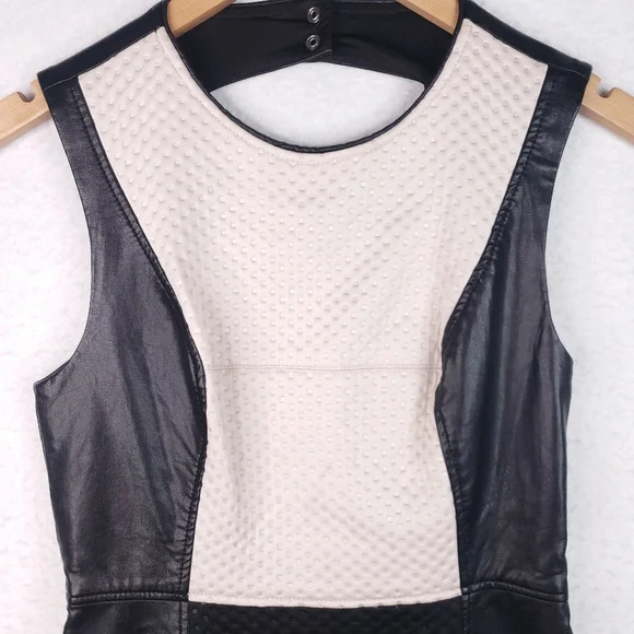 RACHEL Rachel Roy Textured A Line Skater Faux Leather Trim Scuba Dress - Picture 4 of 16